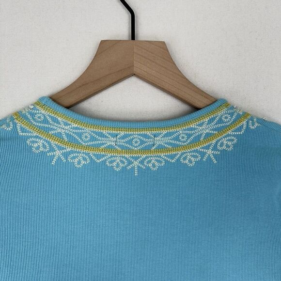 Moda‎ International Dress Womens Medium Blue Embroidered Y2K Beachy Boho Coastal - Picture 9 of 14